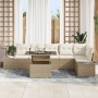 Conjunto de sofá de jardín de 7 piezas con cojines beige de ratán polipropileno de , Sofás de exterior - Ref: Foro24-3349197,...