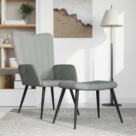 Sillón de relax con taburete de terciopelo gris claro en Sillones | Comprar online en Foru.es