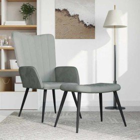 Sillón de relax con taburete de terciopelo gris claro en Sillones | Comprar online en Foru.es