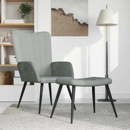 Sillón de relax con taburete de terciopelo gris claro en Sillones | Comprar online en Foru.es
