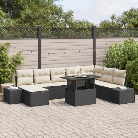 Conjunto de Sofá de Jardín 9 Piezas Negro, Crema de , Sofás de exterior - Ref: Foro24-3349233, Precio: 567,60 €, Descuento: %