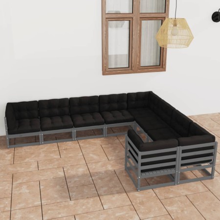Set de muebles de jardín 9 pzas con cojines madera pino gris de vidaXL, Conjuntos de jardín - Ref: Foro24-3077036, Precio: 87...