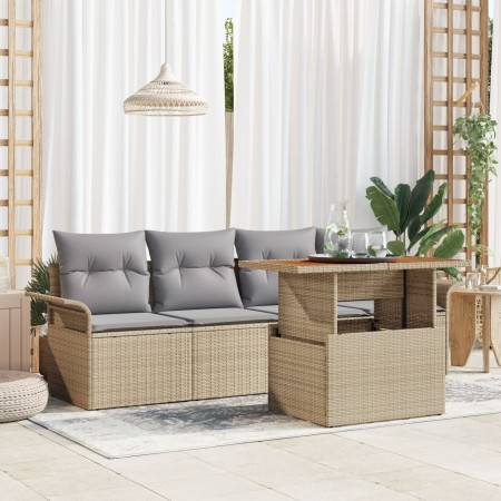 Conjunto de Sofás de Jardín de 5 Piezas con Cojines Beige de Ratán Sintético de , Sofás de exterior - Ref: Foro24-3349265, Pr...