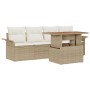 Juego de Sofá de Jardín de 5 Piezas con Cojines Beige Ratán Polivalente Acacia de , Sofás de exterior - Ref: Foro24-3349266, ...