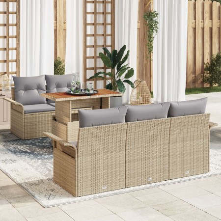 Conjunto de Sofás de Jardín de 6 Piezas con Cojines Beige Poliratán Acacia de , Sofás de exterior - Ref: Foro24-3349272, Prec...