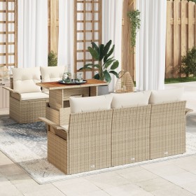 Juego de Sofá de Jardín de 6 Piezas con Cojines Beige de Ratán de Polietileno y Acacia de , Sofás de exterior - Ref: Foro24-3...