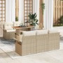 Juego de Sofá de Jardín de 6 Piezas con Cojines Beige de Ratán de Polietileno y Acacia de , Sofás de exterior - Ref: Foro24-3...