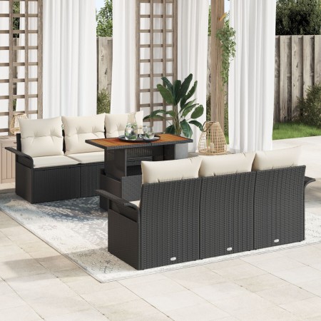 Juego de Sofá de Jardín de 7 piezas con cojines Negro Polirratán Acacia de , Sofás de exterior - Ref: Foro24-3349277, Precio:...