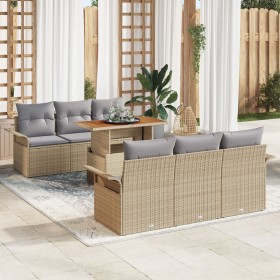 Conjunto de 7 Piezas de Sofá de Jardín con Cojines Beige Ratán Poliéster Acacia de , Sofás de exterior - Ref: Foro24-3349279,...