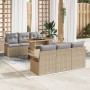 Conjunto de 7 Piezas de Sofá de Jardín con Cojines Beige Ratán Poliéster Acacia de , Sofás de exterior - Ref: Foro24-3349279,...