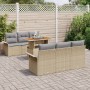Conjunto de 7 Piezas de Sofá de Jardín con Cojines Beige Ratán Poliéster Acacia de , Sofás de exterior - Ref: Foro24-3349279,...
