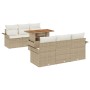 Conjunto de Sofá de Jardín de 7 Piezas con Cojines Beige Ratán Poliéster Acacia de , Sofás de exterior - Ref: Foro24-3349280,...
