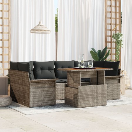 Juego de sofá de jardín Set de 7 Gris Ratán de , Sofás de exterior - Ref: Foro24-3349285, Precio: 482,43 €, Descuento: %