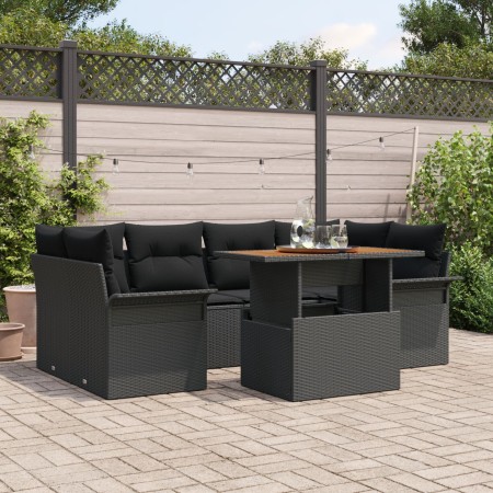 Conjunto de Sofás de Jardín de 7 Piezas con Cojines de Ratán Poliéster Negro de , Sofás de exterior - Ref: Foro24-3349288, Pr...