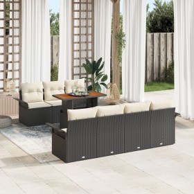 Juego de Sofás de Jardín de 8 Piezas con Cojines Ratán Poliéster Negro Acacia de , Sofás de exterior - Ref: Foro24-3349291, P...