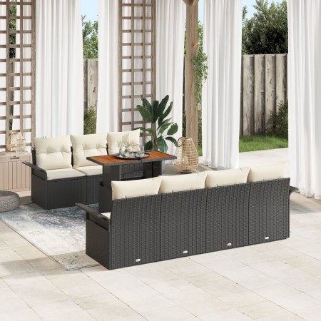 Juego de Sofás de Jardín de 8 Piezas con Cojines Ratán Poliéster Negro Acacia de , Sofás de exterior - Ref: Foro24-3349291, P...