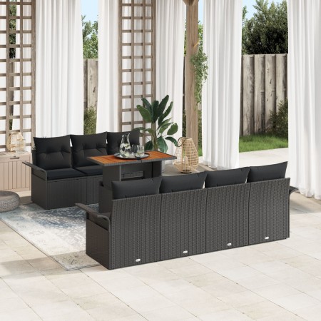Juego de Sofá de Jardín de 8 Piezas con Cojines Negro Poliratán Acacia de , Sofás de exterior - Ref: Foro24-3349295, Precio: ...