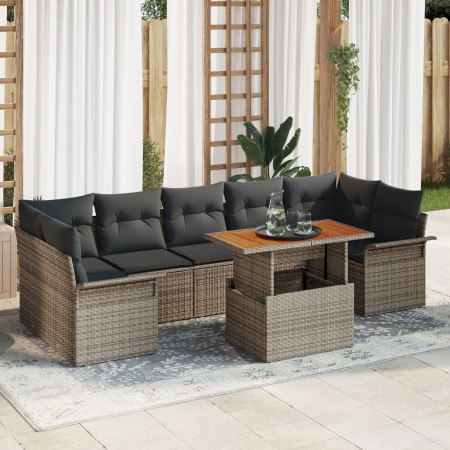 Sofás de Jardín de 8 Piezas con Cojines Gris Poliratán Acacia de , Sofás de exterior - Ref: Foro24-3349299, Precio: 554,79 €,...
