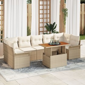 Juego de Sofá de Jardín de 8 Piezas con Cojines Beige Ratán Poli Acacia de , Sofás de exterior - Ref: Foro24-3349301, Precio:...