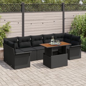 Set de Sofá de Jardín de 8 Piezas con Cojines Negro Poliratán Acacia de , Sofás de exterior - Ref: Foro24-3349302, Precio: 58...