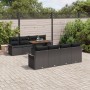 Set de 9 Piezas de Sofá de Jardín con Cojines Negro de Ratán Poliéster Acacia de , Sofás de exterior - Ref: Foro24-3349309, P...