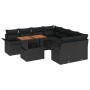 Set de Sofá de Jardín de 9 Piezas con Cojines Negro Ratán Poliéster Acacia de , Sofás de exterior - Ref: Foro24-3349316, Prec...