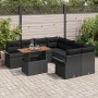 Set de Sofá de Jardín de 9 Piezas con Cojines Negro Ratán Poliéster Acacia de , Sofás de exterior - Ref: Foro24-3349316, Prec...