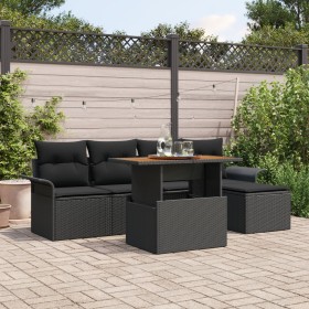 Juego de Comedor de Jardín de 6 Piezas con Cojines Negros de Poliratán de , Sofás de exterior - Ref: Foro24-3349323, Precio: ...