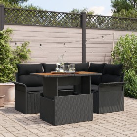 Conjunto de Comedor de Jardín de 5 piezas con cojines Negros de Poliratán y Acacia de , Sofás de exterior - Ref: Foro24-33493...