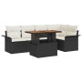Conjunto de Comedor de Jardín de 6 Piezas con Cojines Negro Ratán Polimérico Acacia de , Sofás de exterior - Ref: Foro24-3349...