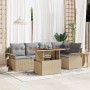 Conjunto de Comedor de Jardín de 6 Piezas con Cojines Beige Poliratán Acacia de , Sofás de exterior - Ref: Foro24-3349335, Pr...