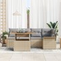 Conjunto de Comedor de Jardín de 6 Piezas con Cojines Beige Poliratán Acacia de , Sofás de exterior - Ref: Foro24-3349335, Pr...