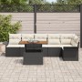 Juego de Comedor de Jardín de 7 Piezas con Cojines Negro Ratán Sintético Acacia de , Sofás de exterior - Ref: Foro24-3349340,...