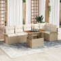 Conjunto de comedor de jardín de 7 piezas con cojines beige ratán poliéster acacia de , Sofás de exterior - Ref: Foro24-33493...