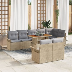 Juego de Comedor de Jardín de 9 Piezas con Cojines Beige Ratán Sintético Acacia de , Sofás de exterior - Ref: Foro24-3349349,...