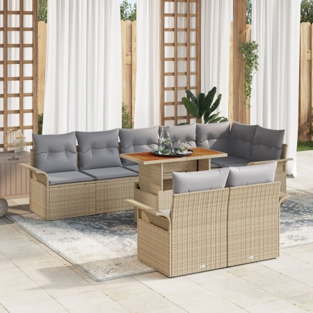 Juego de Comedor de Jardín de 9 Piezas con Cojines Beige Ratán Sintético Acacia de , Sofás de exterior - Ref: Foro24-3349349,...