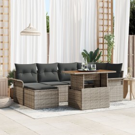 Conjunto de sofá de jardín Set de 7 Gris Poliratán, acero, vidrio de , Sofás de exterior - Ref: Foro24-3349355, Precio: 469,5...