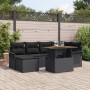Conjunto de Comedor de Jardín de 7 Piezas con Cojines Negro Polirratán Acacia de , Sofás de exterior - Ref: Foro24-3349358, P...