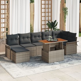 Conjunto de Sofá de Jardín Set de 8 Gris Ratán Sintético y Madera de , Sofás de exterior - Ref: Foro24-3349362, Precio: 522,1...