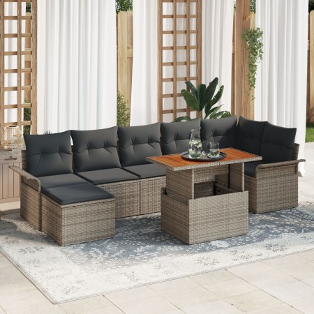 Conjunto de Sofá de Jardín Set de 8 Gris Ratán Sintético y Madera de , Sofás de exterior - Ref: Foro24-3349362, Precio: 522,1...