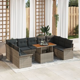 Conjunto de Sofá de Jardín Set de 10 Gris Rattan, Poliéster de , Sofás de exterior - Ref: Foro24-3349376, Precio: 647,64 €, D...