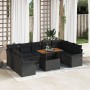 Juego de Comedor de Jardín de 10 Piezas con Cojines Negro Poliratán Acacia de , Sofás de exterior - Ref: Foro24-3349379, Prec...