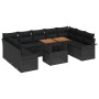 Juego de Comedor de Jardín de 10 Piezas con Cojines Negro Poliratán Acacia de , Sofás de exterior - Ref: Foro24-3349379, Prec...