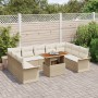 Conjunto de comedor de jardín de 10 piezas con cojines Beige Ratán Poliéster de , Sofás de exterior - Ref: Foro24-3349378, Pr...