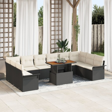 Conjunto de Comedor de Jardín de 11 Piezas con Cojines Mimbre Negro Poliratán Acacia de , Sofás de exterior - Ref: Foro24-334...