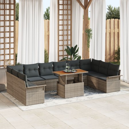 Conjunto de Sofá de Jardín Juego de 11 Gris, Negro Ratán, Poliéster de , Sofás de exterior - Ref: Foro24-3349383, Precio: 703...