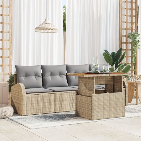 Set de Comedor de Jardín de 5 Piezas con Cojines Beige Poliratán Acacia de , Sofás de exterior - Ref: Foro24-3349517, Precio:...
