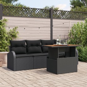 Juego de comedor de jardín de 5 piezas con cojines negro ratán sintético acacia de , Sofás de exterior - Ref: Foro24-3349519,...