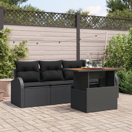Juego de comedor de jardín de 5 piezas con cojines negro ratán sintético acacia de , Sofás de exterior - Ref: Foro24-3349519,...