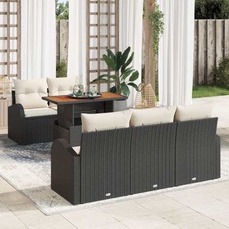 Conjunto de Comedor de Jardín de 6 Piezas con Cojines Negro de Ratán de Polietileno Acacia de , Sofás de exterior - Ref: Foro...